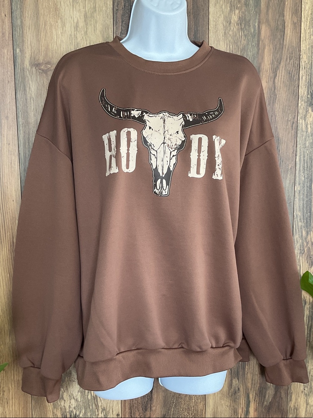 Shein Crewneck Sweatshirt Western Bull Skull 'HOWDY' Graphic L       C327